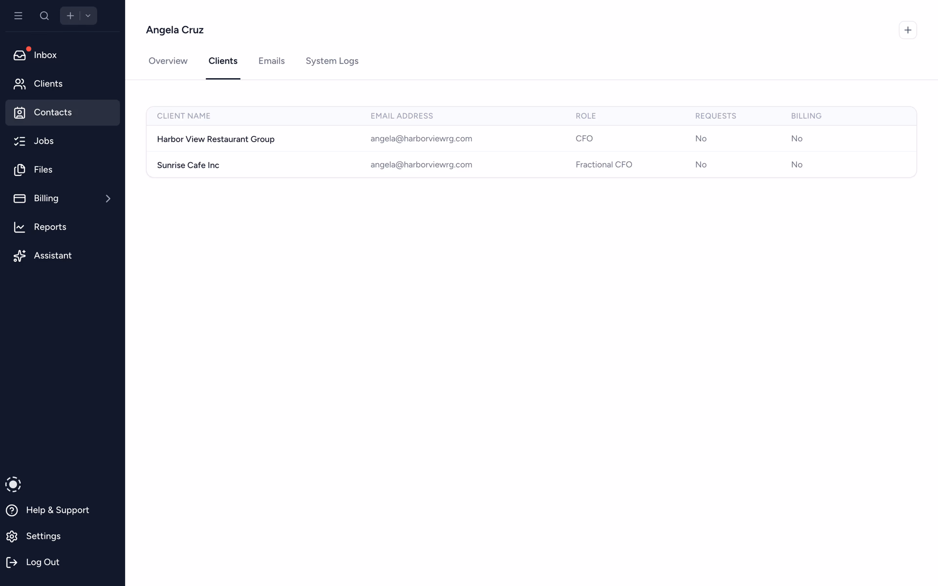 A contact linked to multiple clients