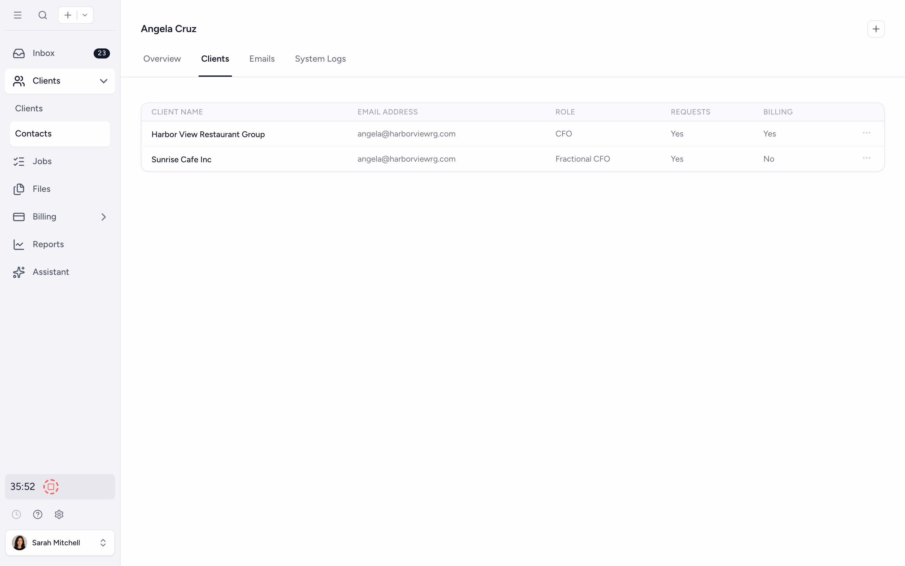 A contact linked to multiple clients
