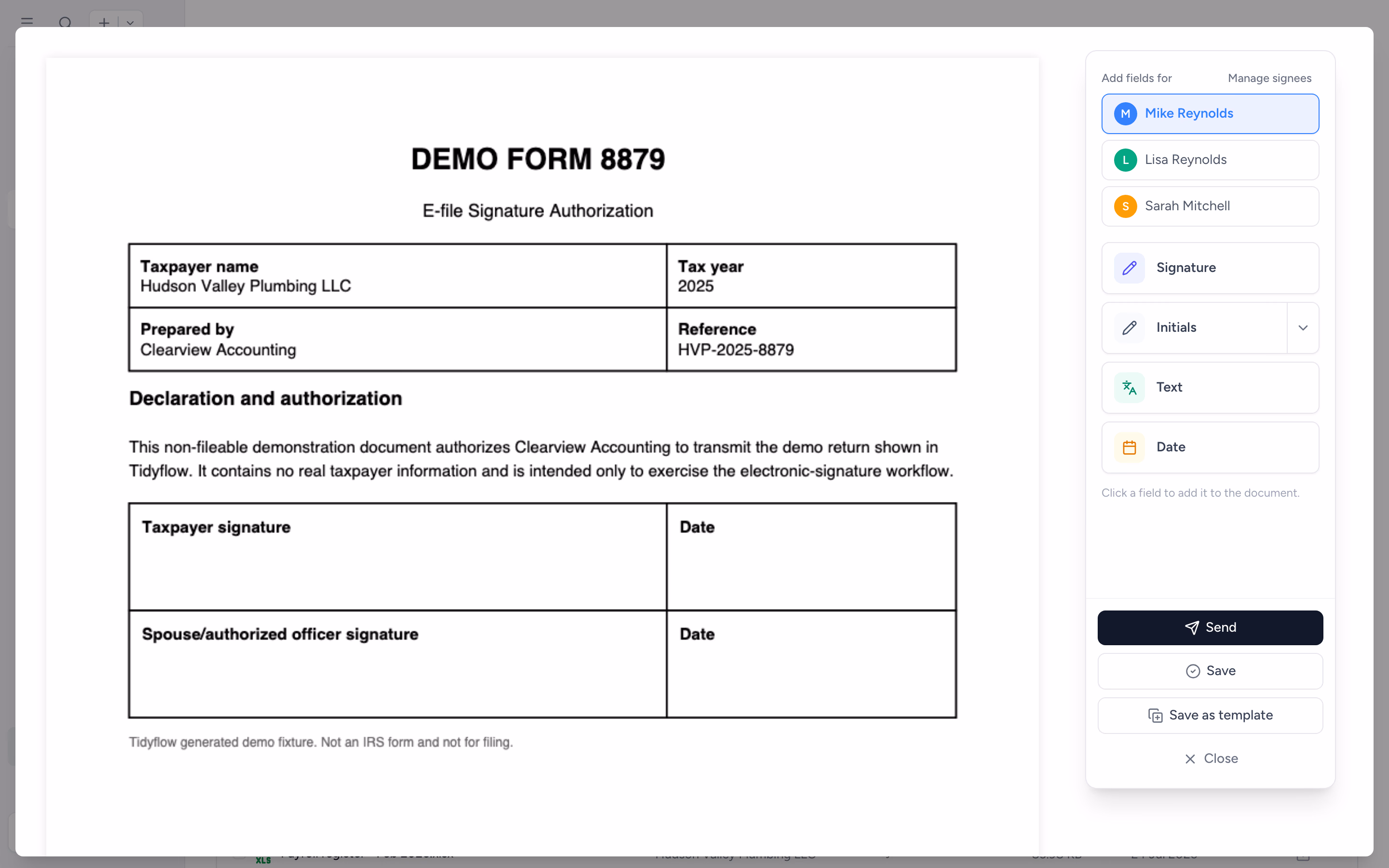 Signature field editor with sidebar tools