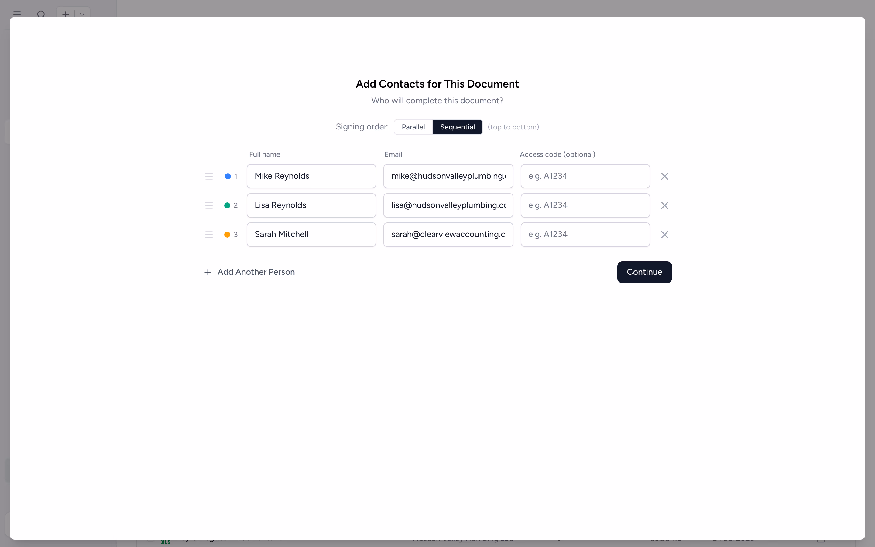 Tidyflow e-signature request with multiple recipients