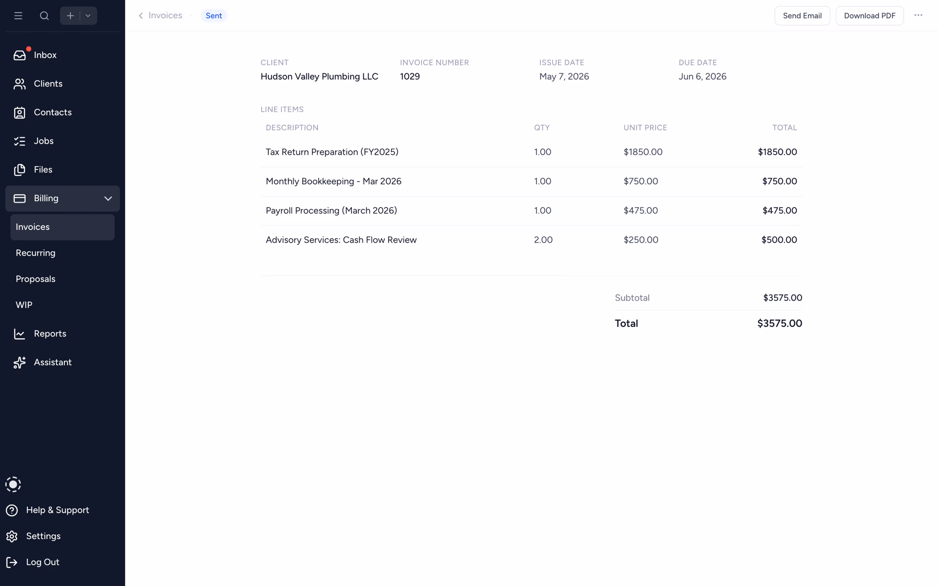 Tidyflow invoice detail ready to push to QuickBooks Online