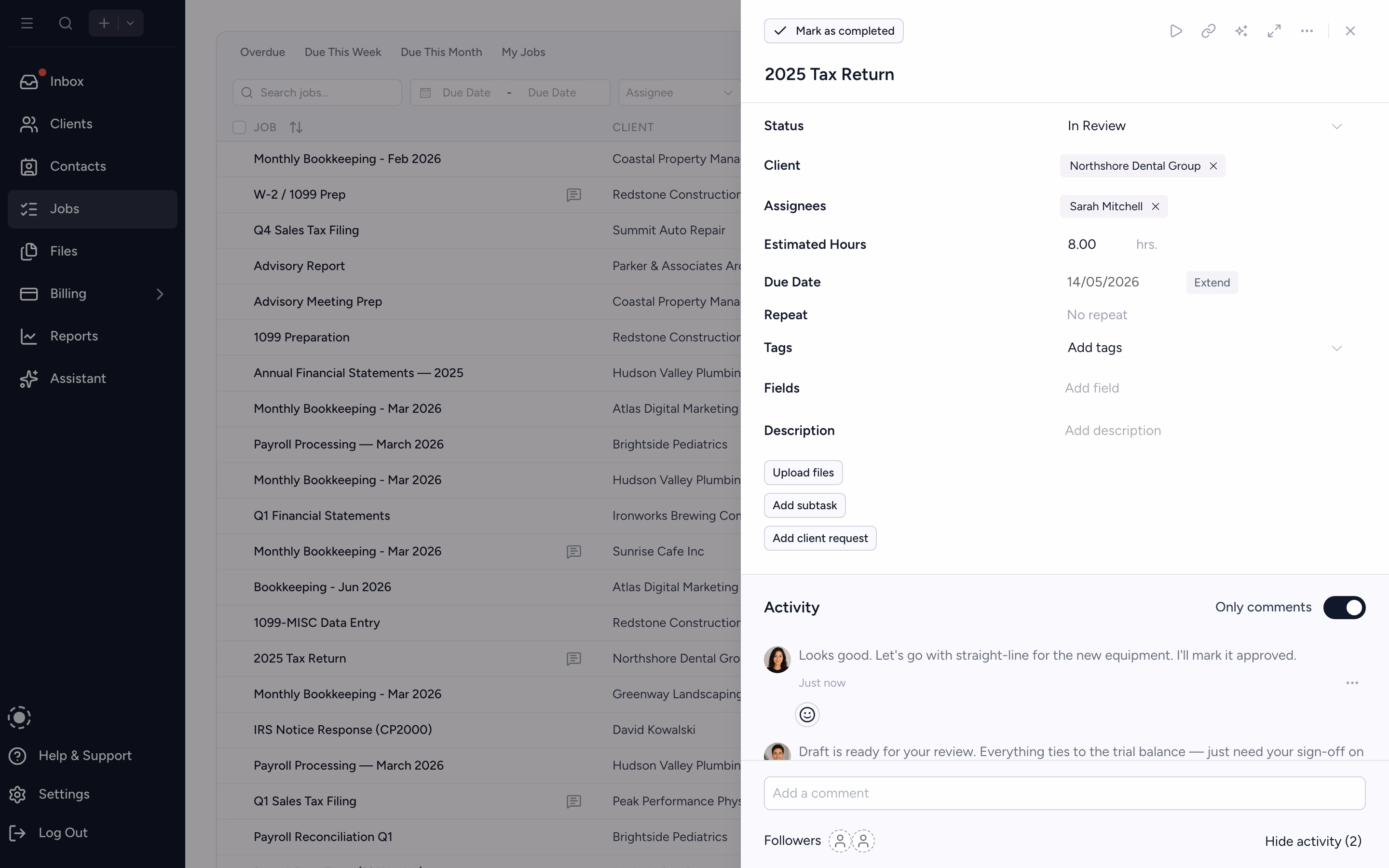 Job with subtasks, each assigned to a different team member