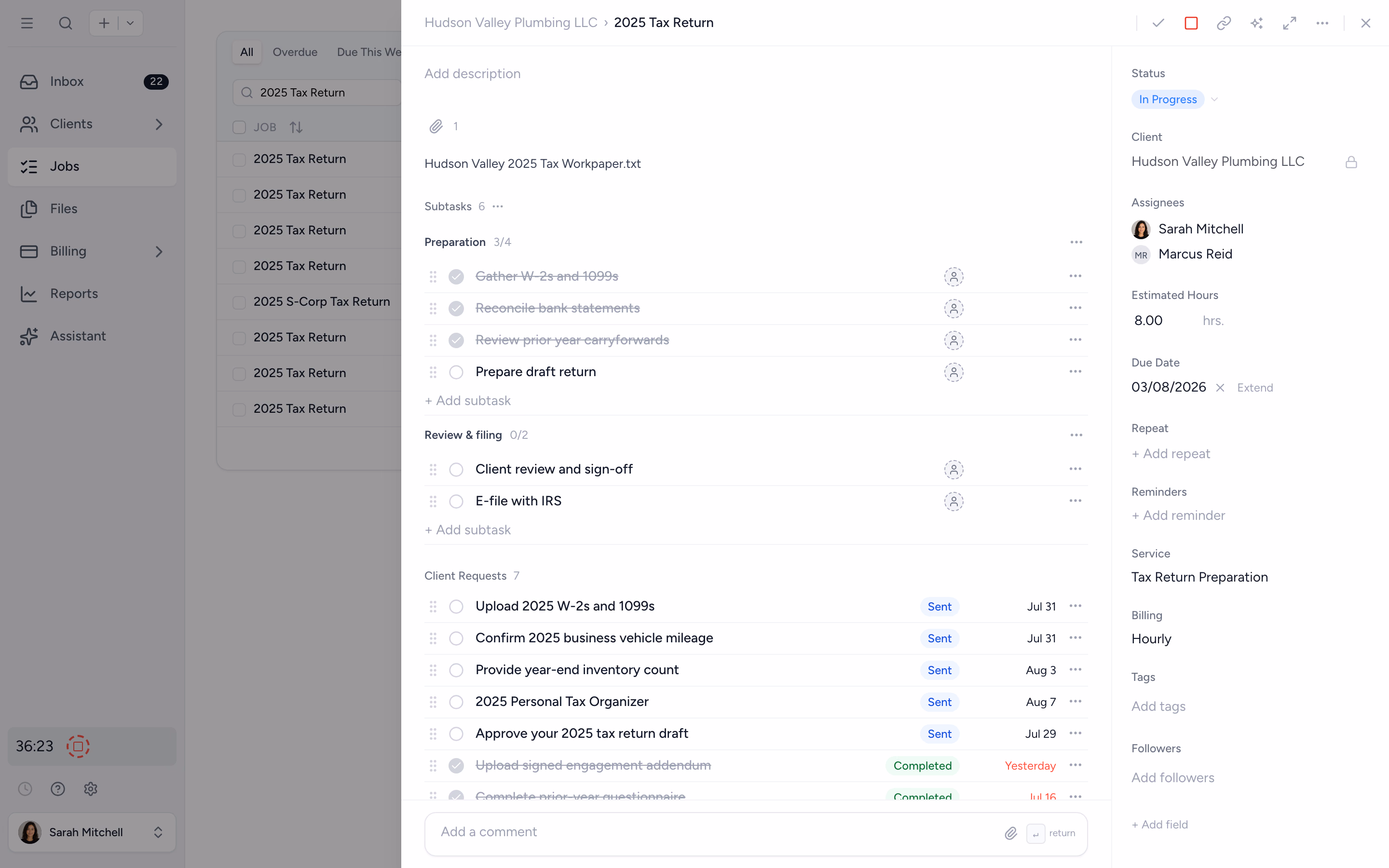 Job with subtasks, each assigned to a different team member