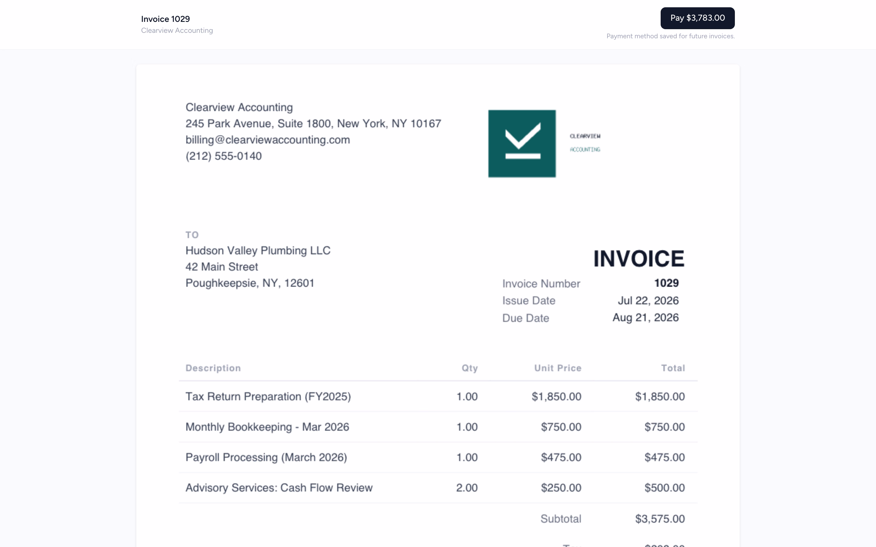 Branded online invoice payment page