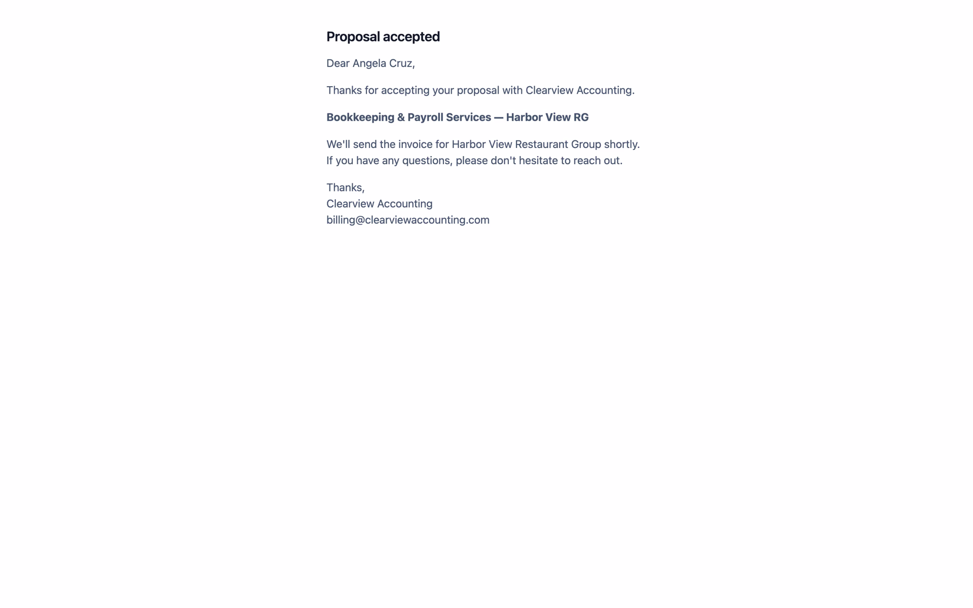 Proposal accepted notification email