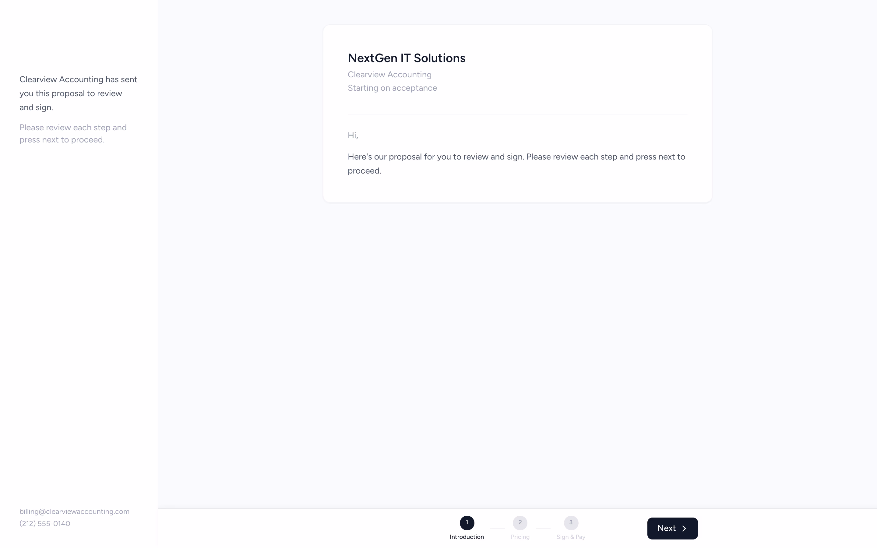 Client-facing proposal review page