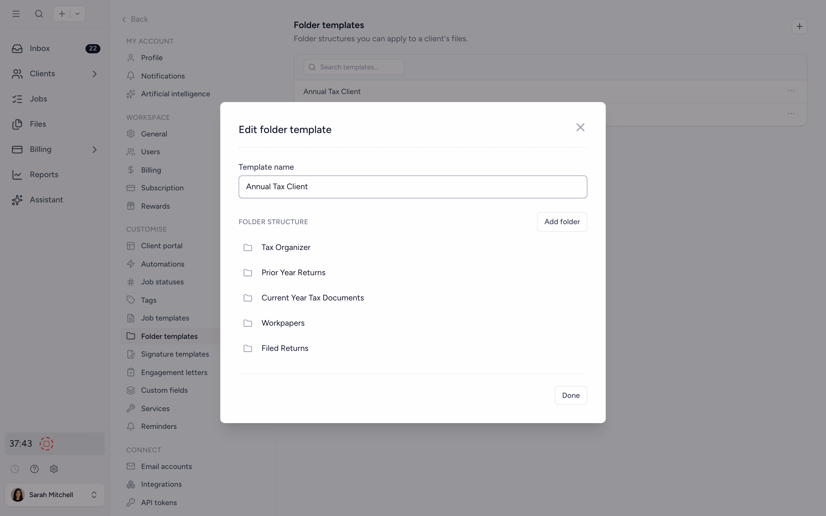 Tidyflow folder template settings, defined once and bulk-deployed