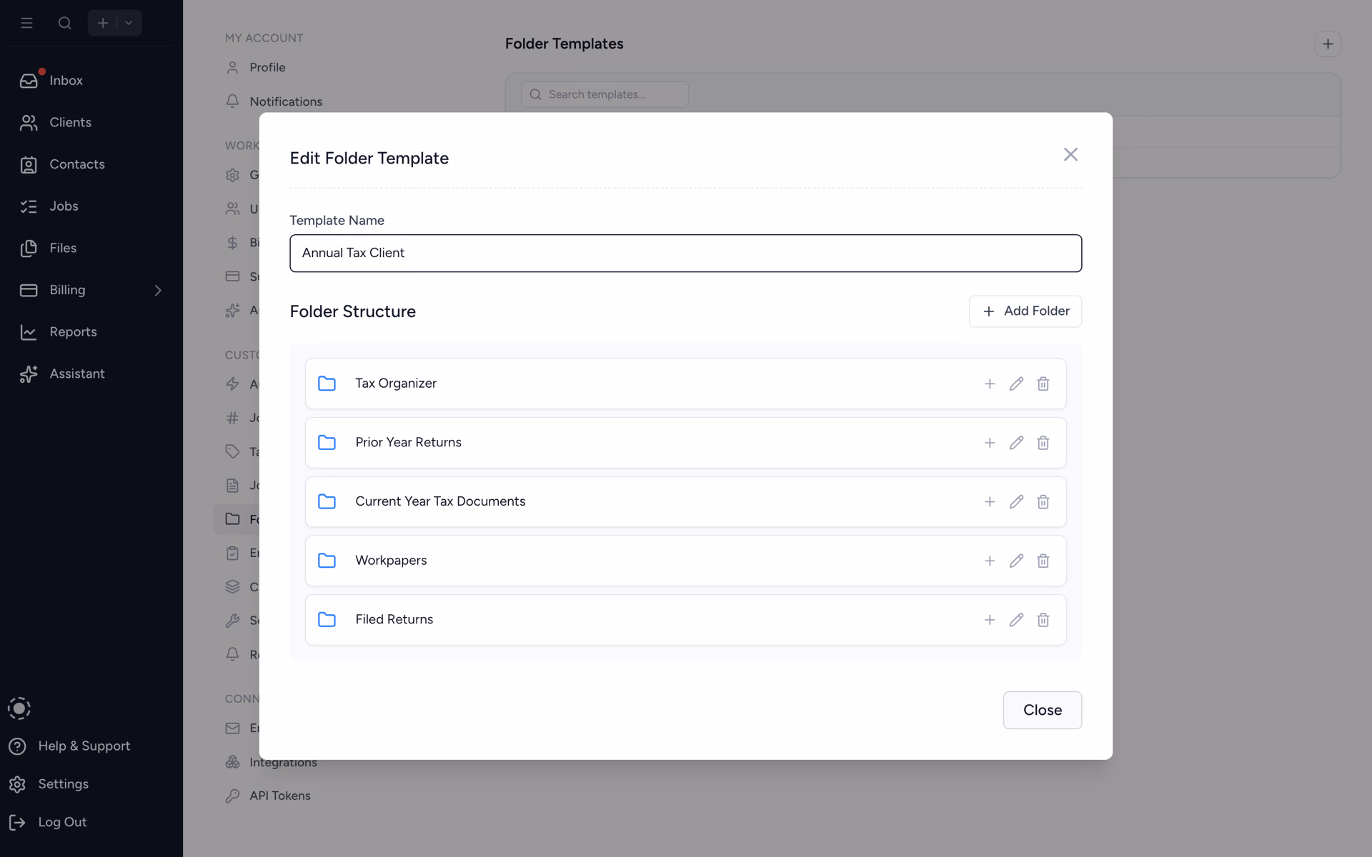 Tidyflow folder template settings, defined once and bulk-deployed