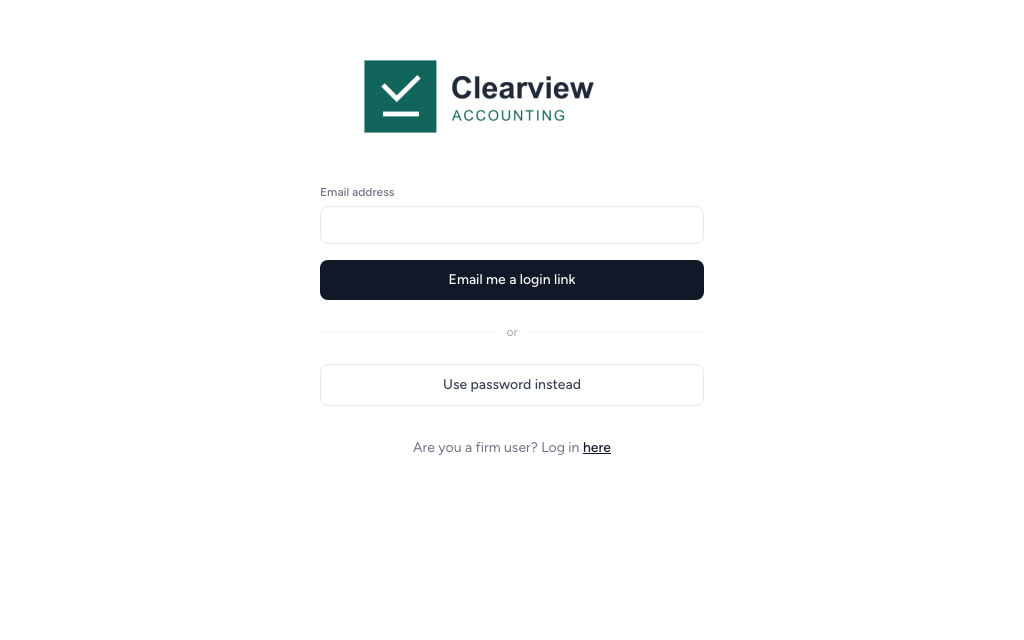 Clearview Accounting's branded client portal sign-in page on desktop