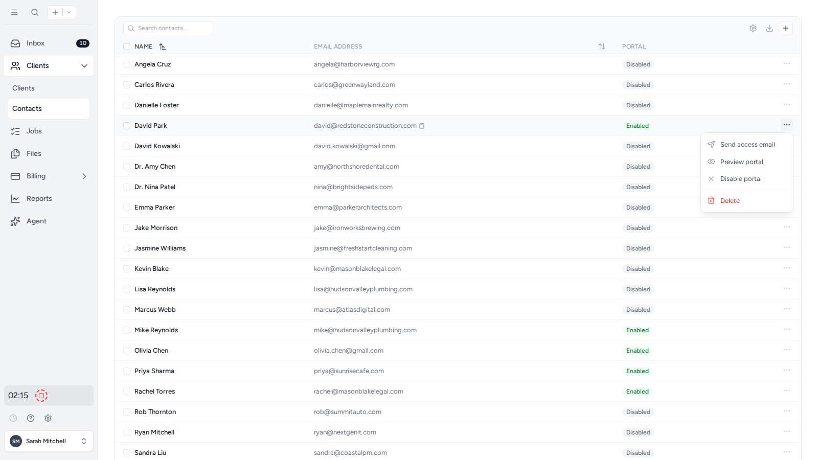 The Contact actions menu with Delete available