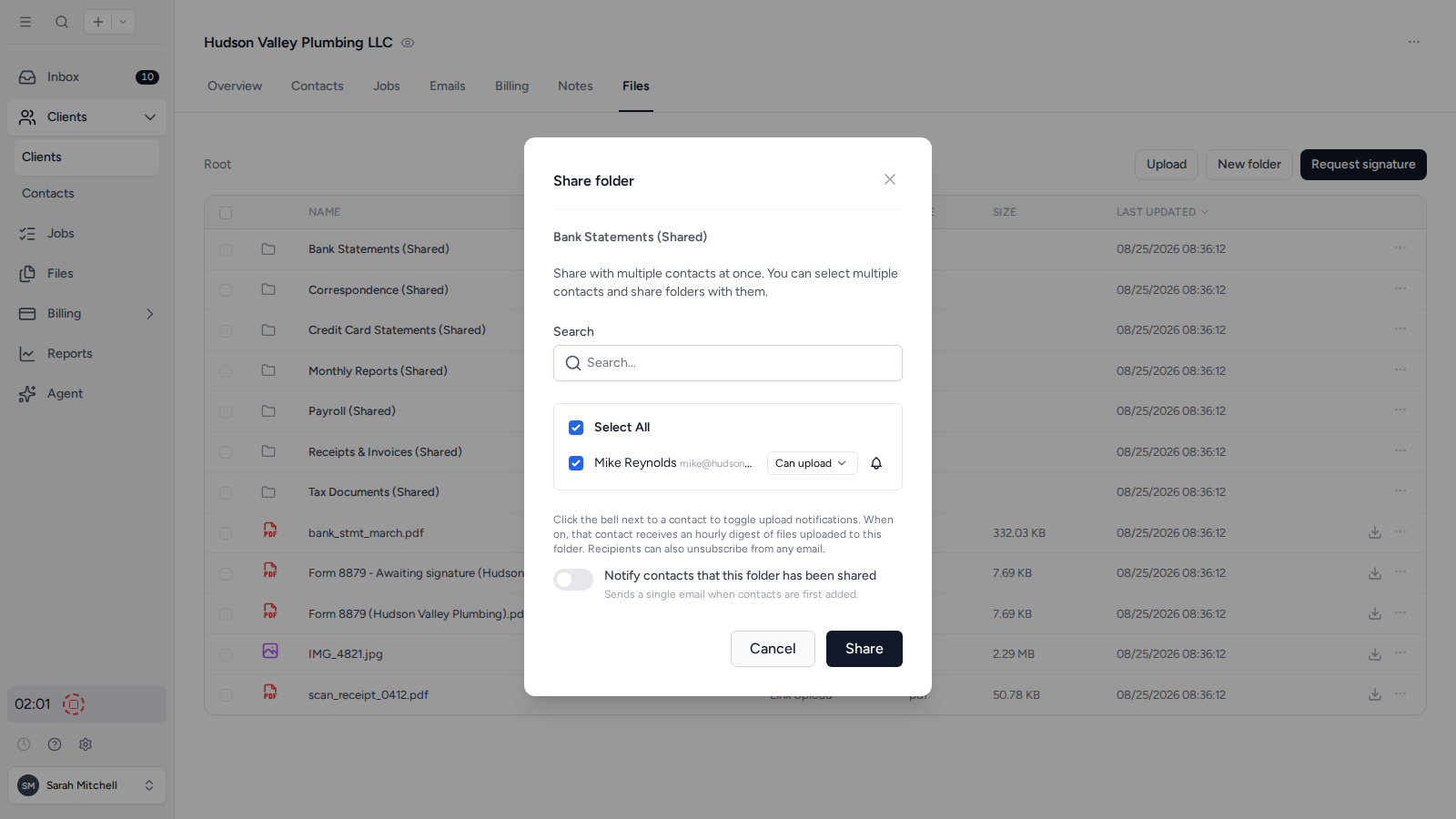 Share a folder with Contacts and choose their access levels