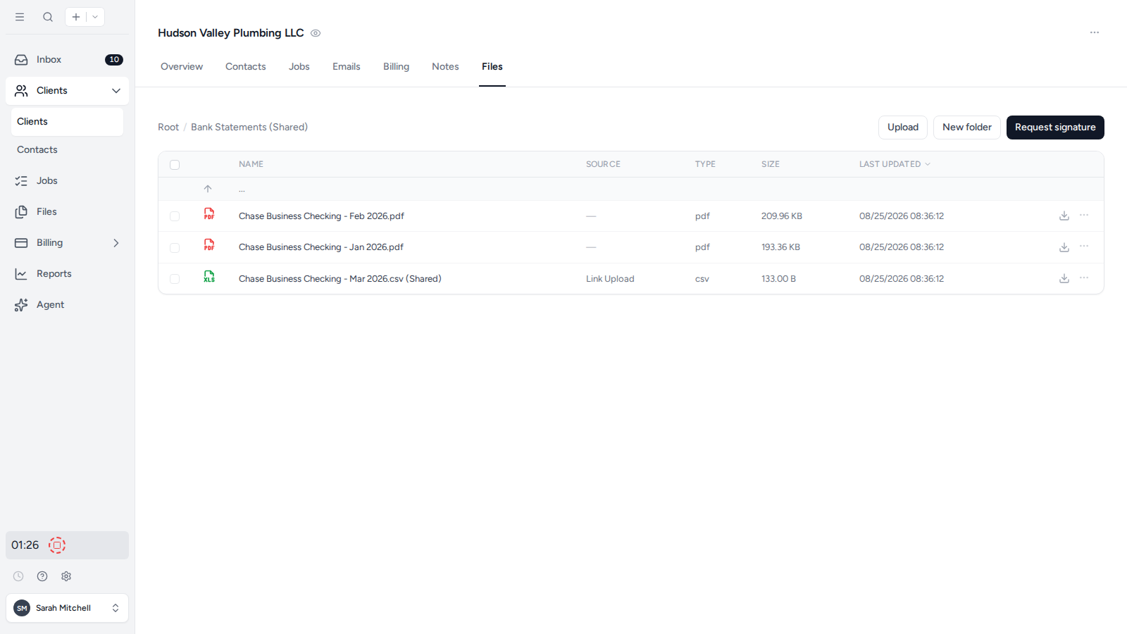 Upload files inside a client folder